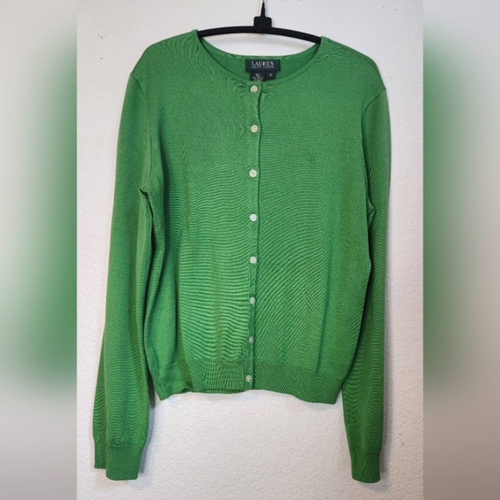 Lauren Ralph Lauren Silk Blend Button-Up Cardigan, Size M